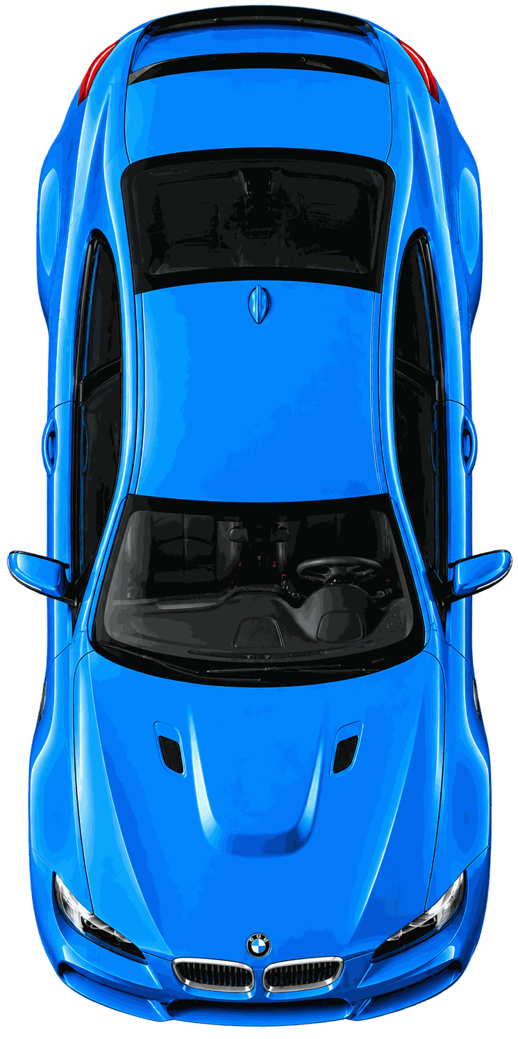 Blue BMW viewed from above at Motor Works West, BMW repair specialists in Wyckoff, NJ